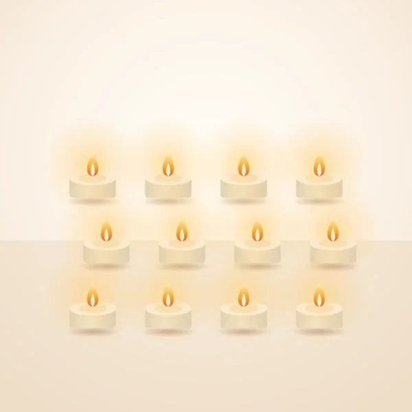 Twelve flameless LED tealights glowing warm