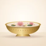 Brass-finish lotus urli bowl with floating lotus flowers and diyas